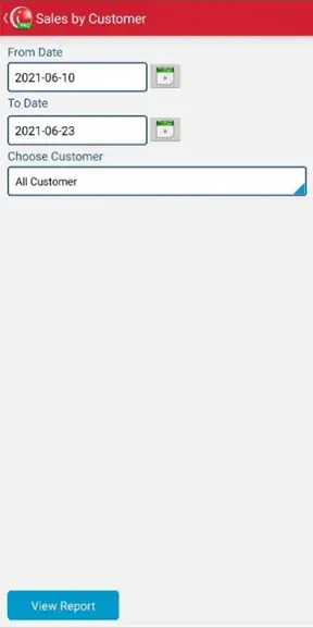 Set date to view sales by customer report on mobile cashier iREAP POS PRO