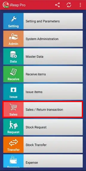 Sales Return menu mobile cashier android iREAP POS PRO