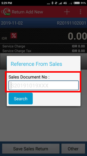 Create Sales Return in iREAP POS PRO - Input Sales Document No