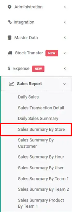 Daily Sales Summary by store Menu Report on mobile cashier android iREAP POS PRO Web Admin