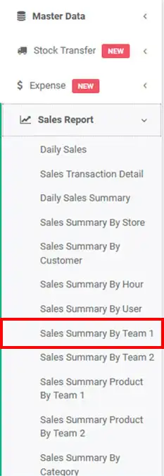 Sales Summary by team 1 Report on mobile cashier android iREAP POS PRO Web Admin