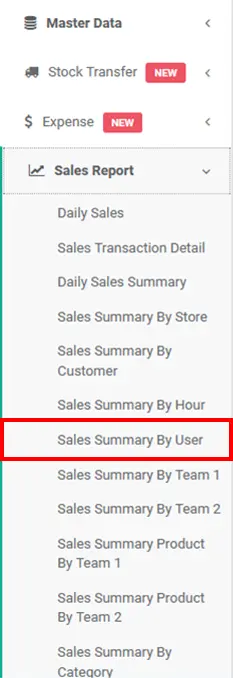 Sales Summary by user Report on mobile cashier android iREAP POS PRO Web Admin
