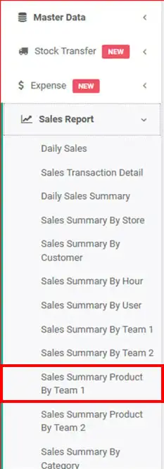 Sales Summary product by team 1 Report on mobile cashier android iREAP POS PRO Web Admin