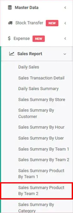 Sales Summary product by team 2 Report on mobile cashier android iREAP POS PRO Web Admin
