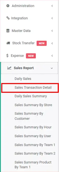 Report detail sales transaction on mobile cashier android iREAP POS PRO Web Admin