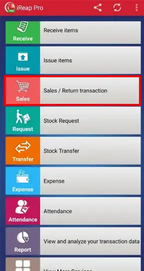 Sales transaction menu mobile cashier android iREAP POS PRO