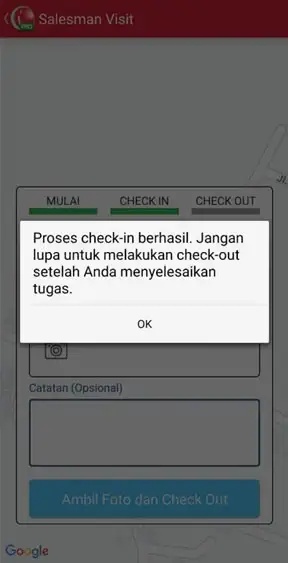 Berhasil proses check in kunjungan salesman di iREAP Pro