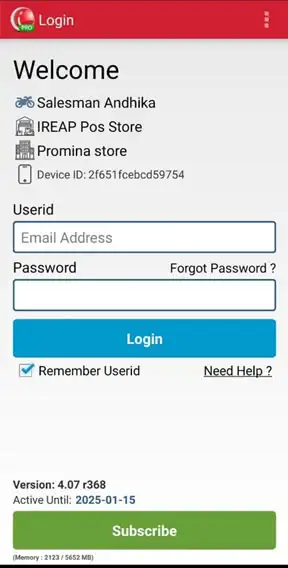 Login Salesman in iREAP Pro