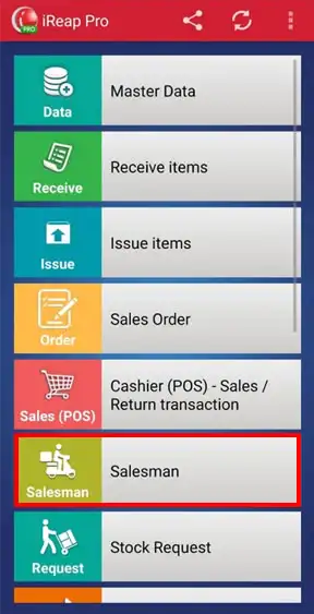 Salesman menu in iREAP Pro