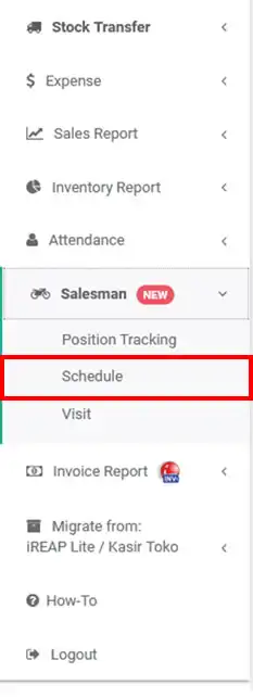 Schedule salesman menu in iREAP POS PRO