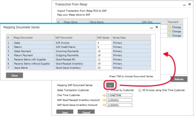 iREAP POS Pro Integration SAP Business One Hana on Cloud - Mapping SAP Document Series for Each Transaction