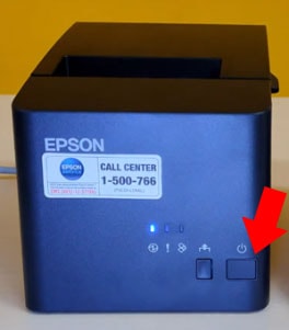 Tekan tombol Power pada printer WIFI/LAN Epson TM-T82X untuk setting pada printer WIFI/LAN Epson TM-T82X