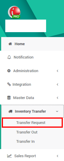 iREAP POS Inventory Transfer Request Menu