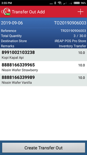 Create Transfer Out to Confirm Transaction on iREAP POS PRO