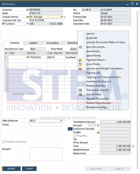 SAP Business One Tips - Credit Memo from Closed (Paid) AR Invoice