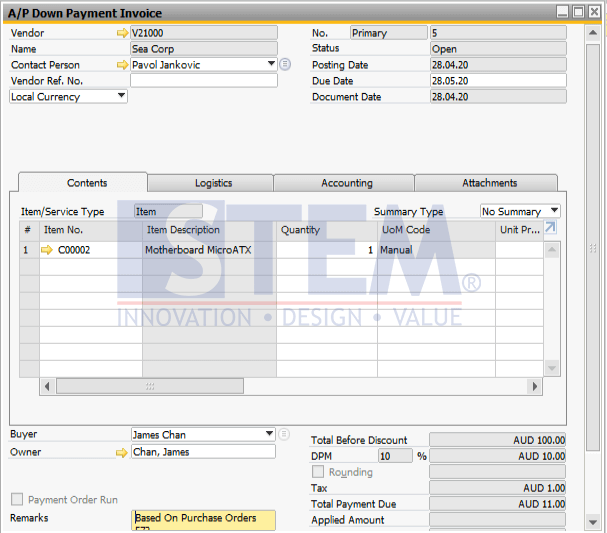 SAP Business One Tips - Down Payment Request vs Down Payment Invoice