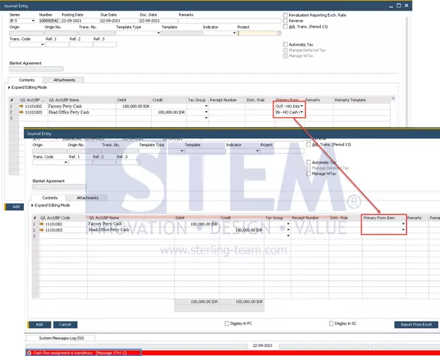 SAP Business One Tips - Error Journal Entry with 2 or More Cash Flow Accounts