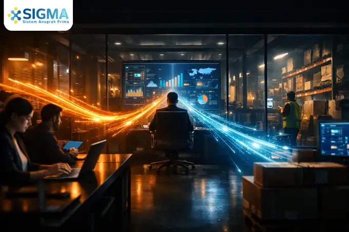 Alur integrasi data real-time dari modul operasional ke dashboard eksekutif SAP Business One Indonesia