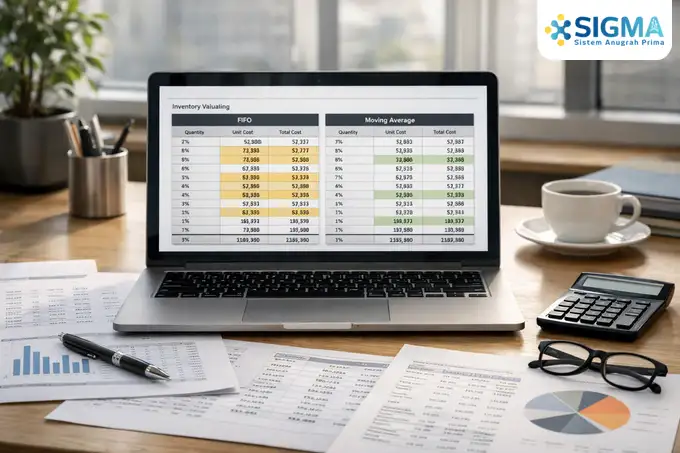 Contoh laporan inventory valuation SAP B1 yang menunjukkan konsistensi harga pokok penjualan tanpa gangguan stok minus