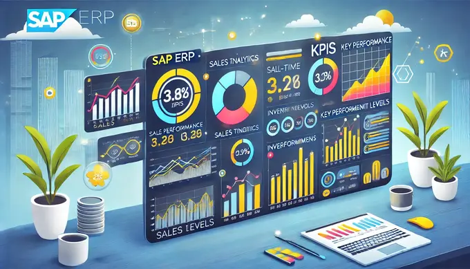 Dashboard SAP ERP yang menunjukkan analitik real-time untuk meningkatkan efisiensi bisnis.