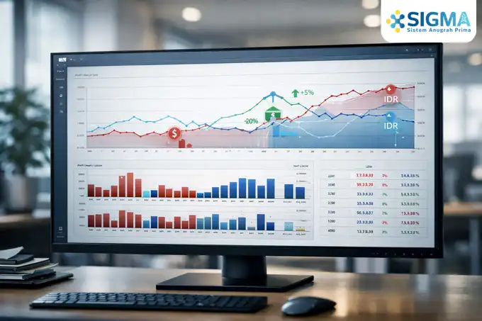 Grafik analisis margin keuntungan yang menunjukkan dampak fluktuasi selisih kurs SAP B1 terhadap laporan laba rugi perusahaan