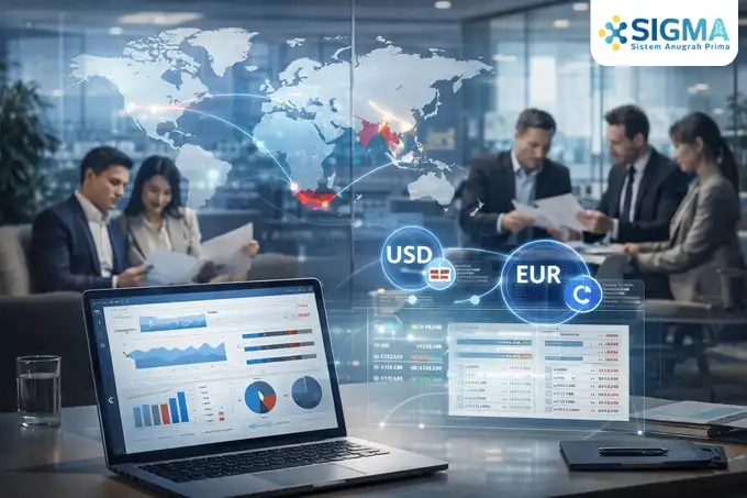 Ilustrasi profil perusahaan importir dan anak perusahaan asing yang memerlukan financial report multi currency ERP Indonesia