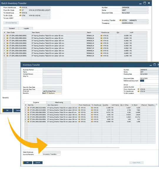 Batch inventory transfer untuk industri kayu pada sap business one