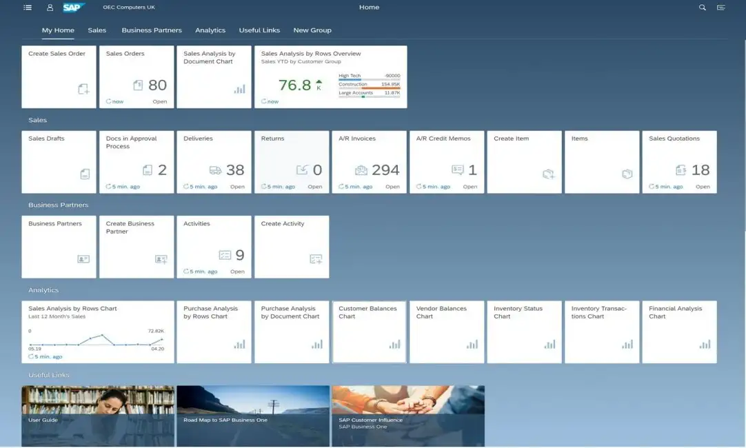 Dashboard Web Client SAP Business One HANA