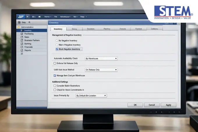 SAP Business One's negative inventory block feature for real-time stock transaction validation