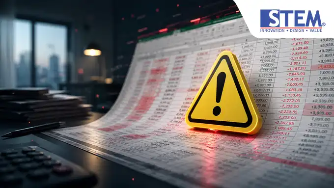 Ilustrasi risiko human error dan ketidaksinkronan data akibat hitung depresiasi aset manual di Excel
