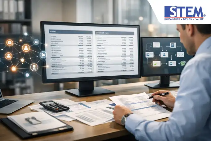 Ilustrasi audit trail dan sistem kontrol internal pada laporan neraca SAP Business One yang akurat