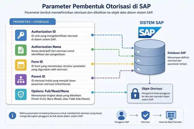 Diagram parameter teknis form ID dan Authorization ID pada komponen Additional Authorization Creator SAP Business One
