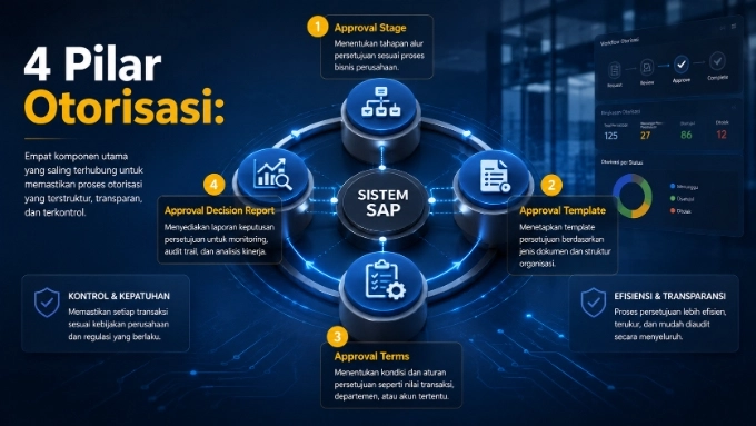 Komponen dasar pembentuk sistem manajemen approval stage dan approval template SAP Business One